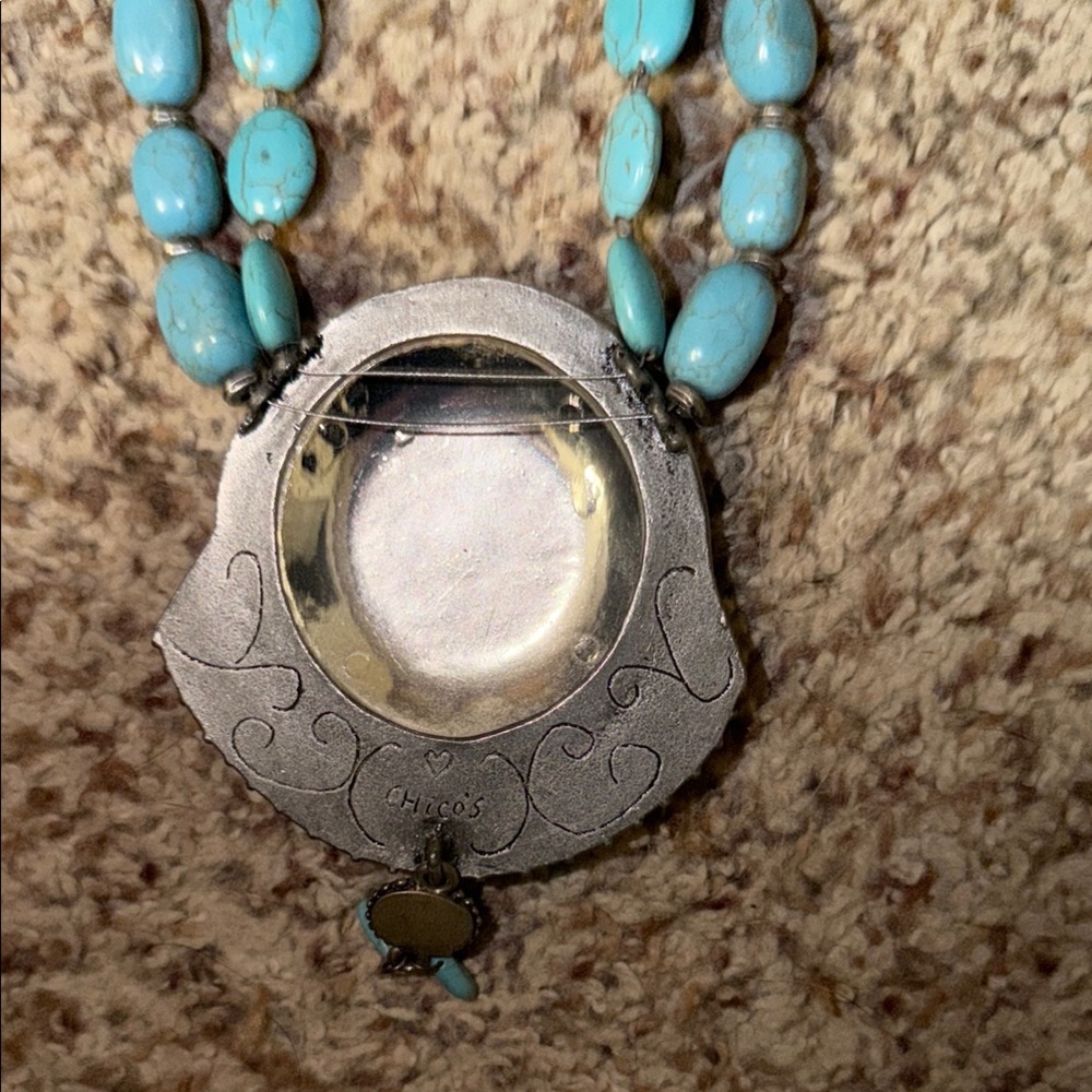 Chicos Turquoise Double-Strand Statement Necklace with Silver Pendant - Picture 4 of 4